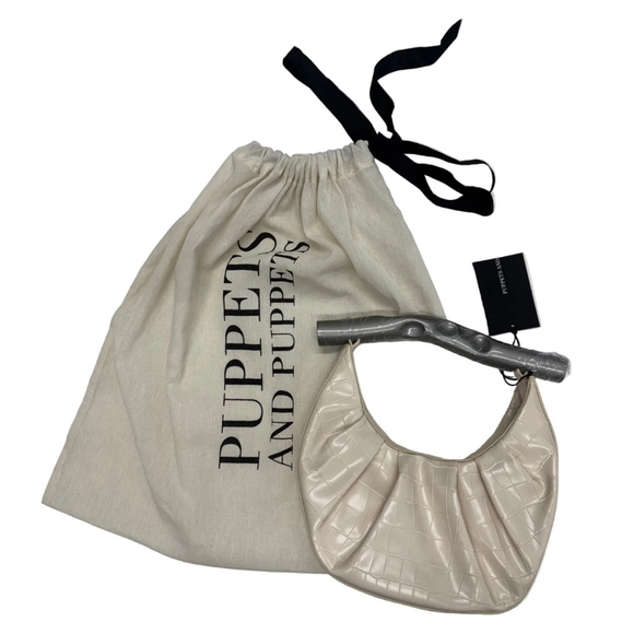 NWT Puppets and Puppets Smashed Handle Hobo Bag In Swan Egg - Picture 3 of 5